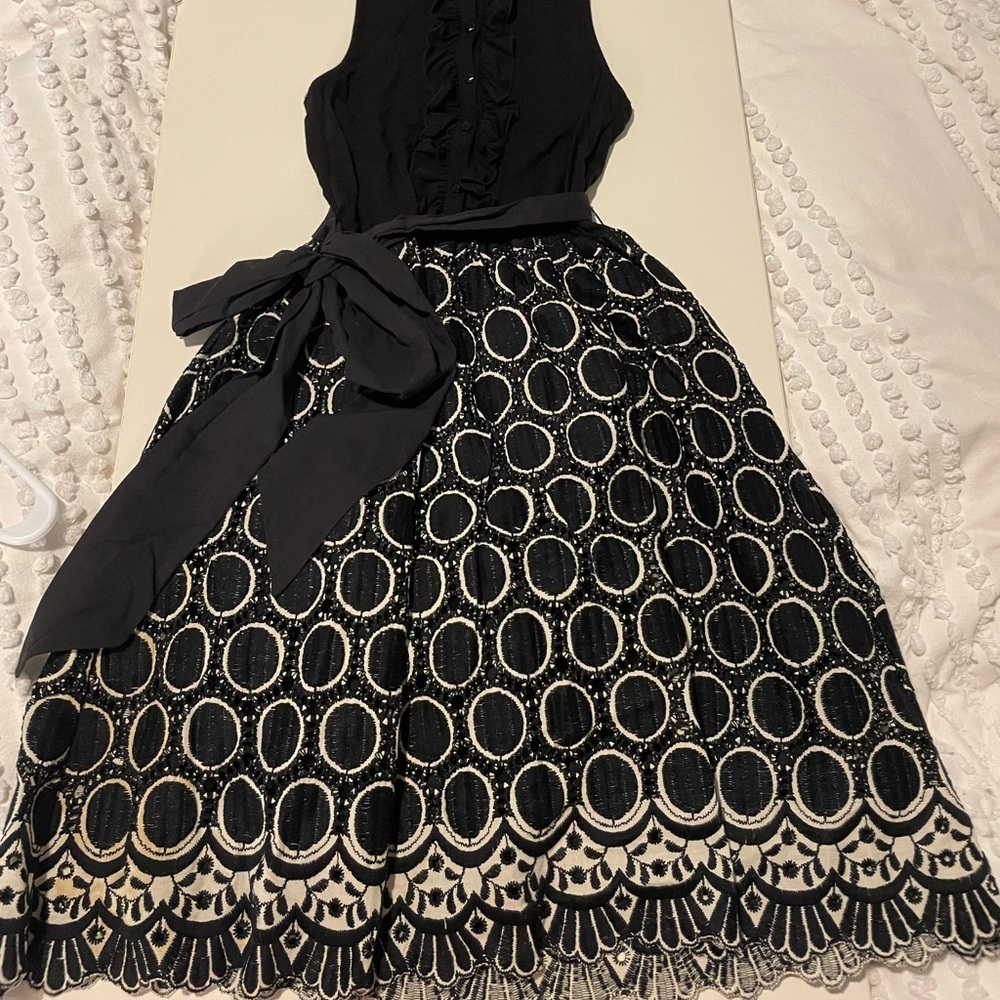 Anthropologie Weston Wear 2 Dulcie Lace Tulle Dress Black White Tie Waist